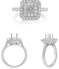 .75CT DIAMOND 14K WHITE GOLD ROUND SQUARE DOUBLE HALO SEMI MOUNT ENGAGEMENT RING