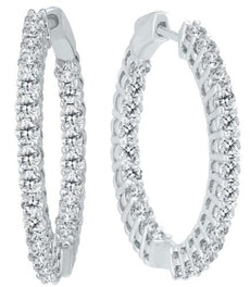 ESTATE 3.0CT DIAMOND 14KT WHITE GOLD 3D CLASSIC INSIDE OUT HOOP HANGING EARRINGS