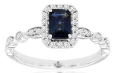 .96CT DIAMOND & AAA SAPPHIRE 14KT WHITE GOLD 3D EMERALD CUT HALO ENGAGEMENT RING