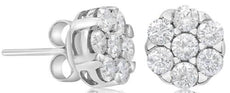 ESTATE 1.21CT DIAMOND 14KT WHITE GOLD 3D CLASSIC FLOWER STUD EARRINGS