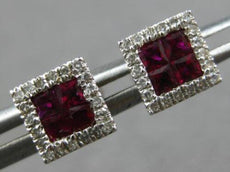 .61CT DIAMOND & AAA RUBY 14K WHITE GOLD PRINCESS & ROUND INVISIBLE STUD EARRINGS