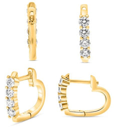 .32CT DIAMOND 14K YELLOW GOLD 3D ROUND 4 STONE SHARED PRONG HUGGIE HOOP EARRINGS