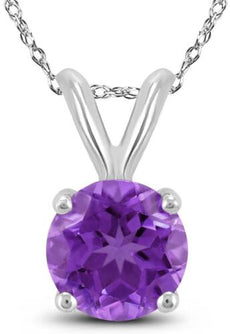1.03CT AAA AMETHYST 14KT WHITE GOLD 3D CLASSIC ROUND SOLITAIRE FLOATING PENDANT