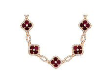 2.43CT DIAMOND & AAA RUBY 14K YELLOW GOLD 3D ROUND 4 LEAF CLOVER SQUARE NECKLACE
