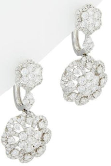 ESTATE 3.28CT DIAMOND 18KT WHITE GOLD 3D MULTI FLOWER FUN HANGING EARRINGS