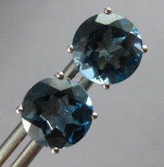 LARGE 4.80CT AAA LONDON BLUE TOPAZ 14KT WHITE GOLD 3D ROUND STUD EARRINGS #27521