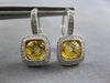 3.22CT DIAMOND & AAA CITRINE 14KT WHITE GOLD CUSHION & ROUND LEVERBACK EARRINGS