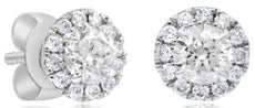 ESTATE .54CT DIAMOND 14KT WHITE GOLD ROUND CLASSIC SOLITAIRE HALO STUD EARRINGS