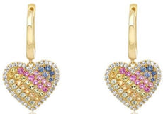 ESTATE .95CT DIAMOND & AAA MULTI COLOR SAPPHIRE 14K YELLOW GOLD HANGING EARRINGS