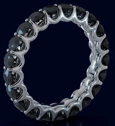 3.80CT BLACK DIAMOND 14KT WHITE GOLD 3D ROUND ETERNITY WEDDING ANNIVERSARY RING
