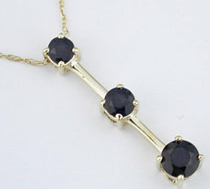 1.25CT AAA SAPPHIRE 14K YELLOW GOLD 3 STONE PAST PRESENT FUTURE FLOATING PENDANT