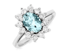 1.85CT DIAMOND & AAA AQUAMARINE 14KT WHITE GOLD 3D OVAL & ROUND FLOWER LOVE RING