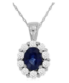 .64CT DIAMOND & AAA SAPPHIRE 14K WHITE GOLD OVAL & ROUND FLOWER FLOATING PENDANT