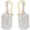 1.56CT DIAMOND 14KT YELLOW GOLD CLUSTER SQUARE HALO FUN CLIP ON HANGING EARRINGS
