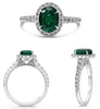 ESTATE 2.13CT DIAMOND & AAA EMERALD PLATINUM OVAL & ROUND HALO ENGAGEMENT RING