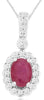 1.15CT DIAMOND & AAA RUBY 14KT WHITE GOLD 3D OVAL & ROUND HALO FLOATING PENDANT