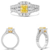 1.44CT WHITE & FANCY YELLOW DIAMOND 18KT TWO TONE GOLD 3D CUSHION & ROUND RING
