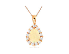 1.0CT DIAMOND & AAA OPAL 14KT ROSE GOLD 3D PEAR SHAPE & ROUND FLOATING PENDANT