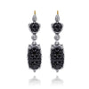 BLACK SPINEL 18KT YELLOW GOLD & 925 SILVER PAVE SQUARE FILIGREE HANGING EARRINGS