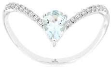 .49CT DIAMOND & AAA AQUAMARINE 14KT WHITE GOLD PEAR SHAPE V SHAPE BUTTERFLY RING