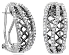 ESTATE .39CT DIAMOND 14KT WHITE & BLACK GOLD 3 ROW WEB CLIP ON HANGING EARRINGS