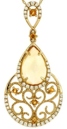 2.53CT DIAMOND & AAA CITRINE 14K YELLOW GOLD PEAR SHAPE & ROUND FLOATING PENDANT