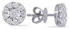 ESTATE .67CT DIAMOND 14KT WHITE GOLD 3D CLASSIC FLOWER STUD EARRINGS