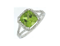 2.55CT DIAMOND & AAA PERIDOT 14KT WHITE GOLD 3D CUSHION & ROUND ENGAGEMENT RING