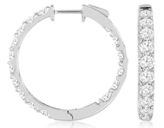 ESTATE 4CT DIAMOND 14KT WHITE GOLD ROUND INSIDE OUT HOOP HUGGIE HANGING EARRINGS