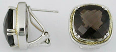 LARGE 13.50CT AAA SMOKEY TOPAZ 14KT YELLOW GOLD & 925 SILVER 3D CLIP ON EARRINGS