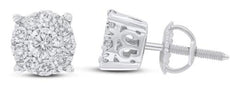 .98CT DIAMOND 14KT WHITE GOLD ROUND SOLITAIRE HALO FILIGREE FLORAL STUD EARRINGS