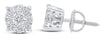 .98CT DIAMOND 14KT WHITE GOLD ROUND SOLITAIRE HALO FILIGREE FLORAL STUD EARRINGS