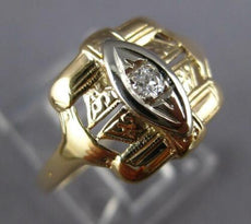 ANTIQUE .05CT OLD MINE DIAMOND 14KT 2 TONE GOLD FILIGREE SQUARE FUN RING #27358