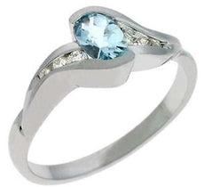 .63CT DIAMOND & AAA AQUAMARINE 14KT WHITE GOLD OVAL & ROUND SEMI BEZEL FUN RING