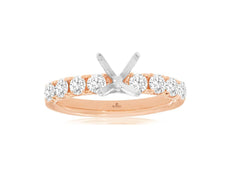 .90CT DIAMOND 14KT WHITE & ROSE GOLD 9 STONE 4 PRONG SEMI MOUNT ENGAGEMENT RING