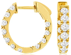 ESTATE 1.50CT DIAMOND 14K YELLOW GOLD 3D INSIDE OUT HUGGIE HOOP HANGING EARRINGS