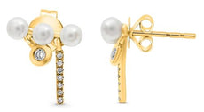 .06CT DIAMOND & AAA SOUTH SEA PEARL 14KT YELLOW GOLD SOLITAIRE BAR FUN EARRINGS