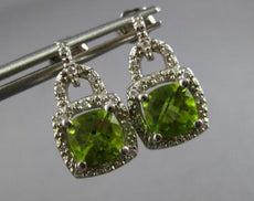 2.02CT DIAMOND & AAA PERIDOT 14KT WHITE GOLD 3D CUSHION & ROUND HANGING EARRINGS