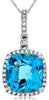 5.06CT DIAMOND & AAA BLUE TOPAZ 14KT WHITE GOLD 3D CUSHION HALO FLOATING PENDANT