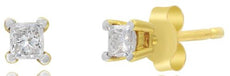 ESTATE .13CT DIAMOND 14K YELLOW GOLD 3D PRINCESS SOLITAIRE 4 PRONG STUD EARRINGS