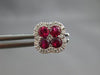 ESTATE 1.09CT DIAMOND & AAA RUBY 14KT WHITE GOLD 3D FLOWER SQUARE STUD EARRINGS