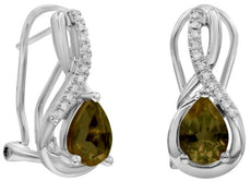1.45CT DIAMOND & AAA SMOKY QUARTZ 14KT WHITE GOLD 3D ROUND & PEAR SHAPE EARRINGS