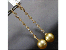 .58CT DIAMOND & AAA GOLDEN SOUTH SEA PEARL 18KT YELLOW GOLD 3D HANGING EARRINGS