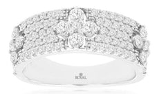 1.22CT DIAMOND 14KT WHITE GOLD 3D ROUND MULTI FLOWER MULTI ROW ANNIVERSARY RING