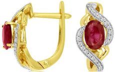 1.23CT DIAMOND & AAA RUBY 14K 2 TONE GOLD OVAL & ROUND FILIGREE HANGING EARRINGS