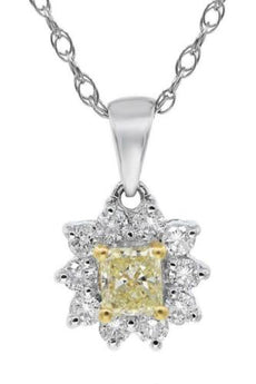 .33CT WHITE & FANCY YELLOW DIAMOND 18KT 2 TONE GOLD CUSHION FLOWER LOVE PENDANT