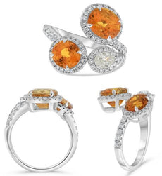 5.54CT DIAMOND & AAA ORANGE & WHITE SAPPHIRE 18KT WHITE GOLD OVAL & ROYUND RING