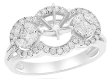 .69CT DIAMOND 18K WHITE GOLD 3D INVISIBLE FLOWER HALO SEMI MOUNT ENGAGEMENT RING