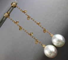 LARGE & LONG .15CT DIAMOND & AAA SOUTH SEA PEARL 18K WHITE GOLD HANGING EARRINGS