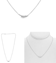 .16CT DIAMOND 14KT WHITE GOLD ROUND DOUBLE BAR CRISS CROSS ADJUSTABLE NECKLACE